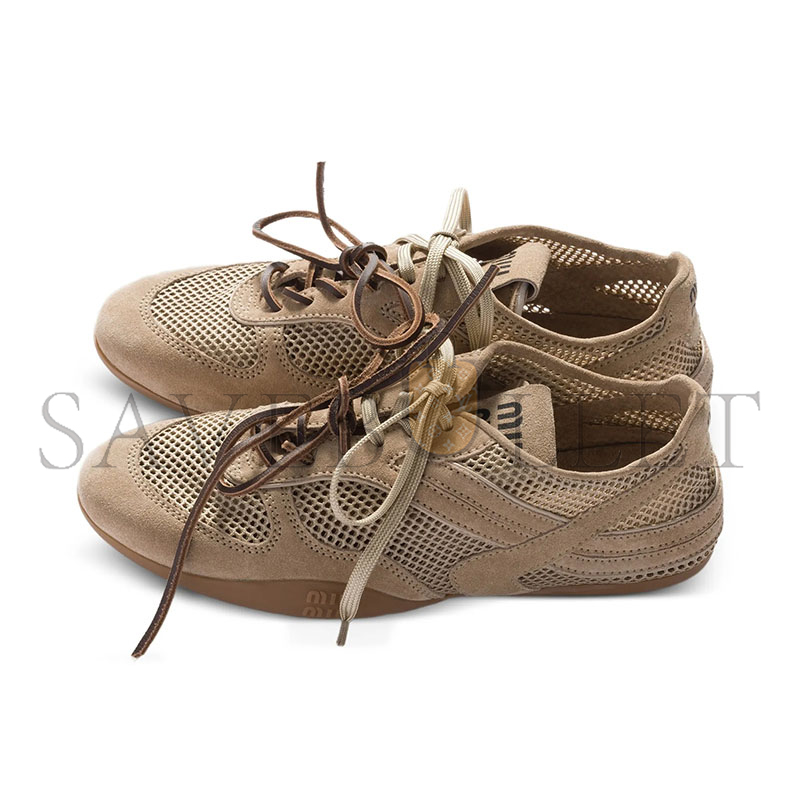 MIU MIU GYMNASIUM MESH AND SUEDE SNEAKERS 5E589E